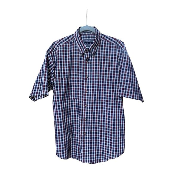 Van Heusen Mens Casual Short Sleeve Wrinkle Free Plaid Shirt Size M 15-15.5 - Picture 1 of 3